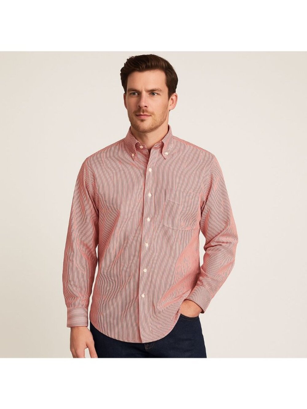 Brooks Brothers 346 Mens Dress Shirt Red Stripe Non Iron Size 16 - 2/3 | L